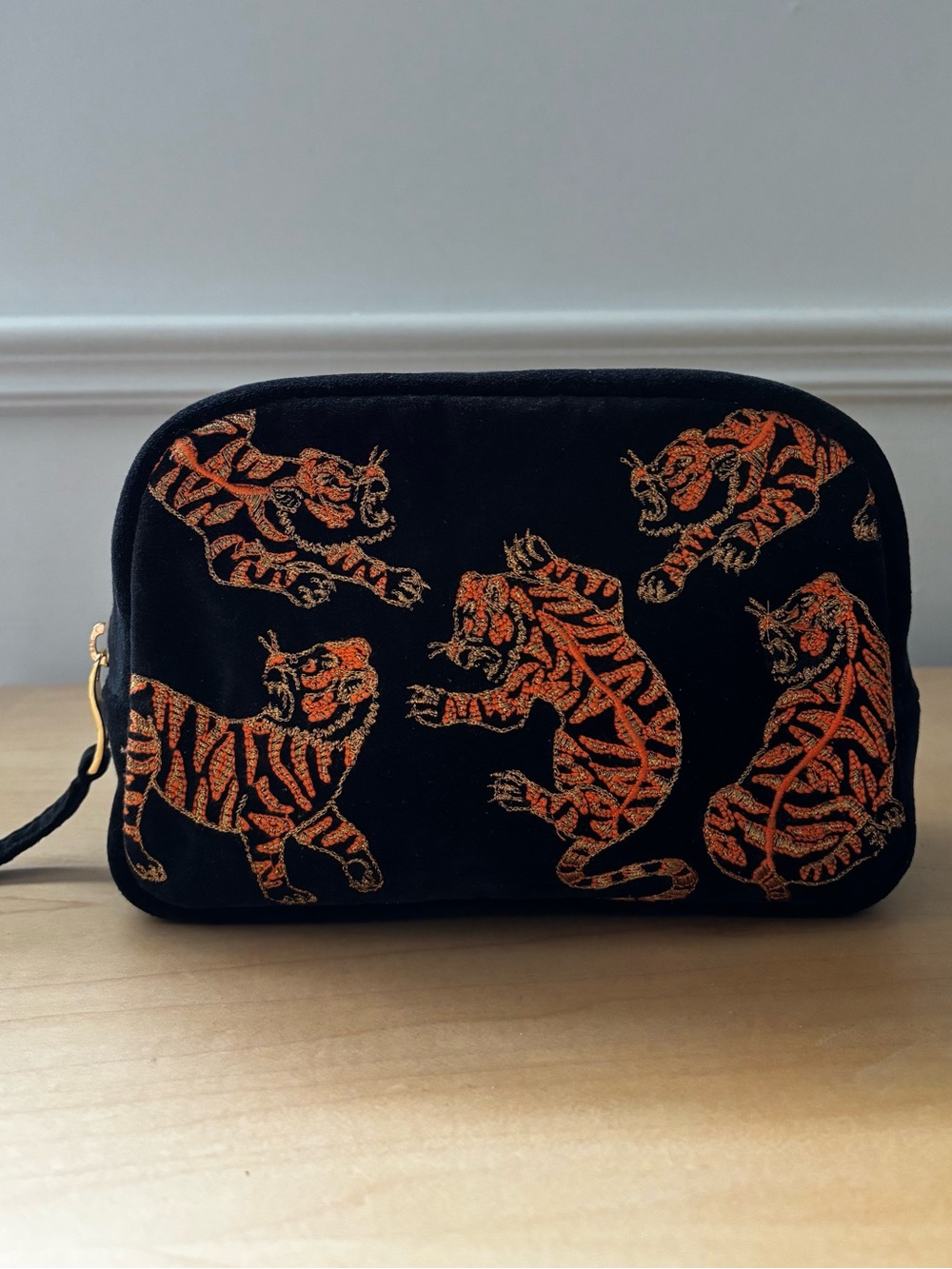 Elizabeth Scarlett x Fortnum Mason Velvet Makeup Cosmetic Bag- Tigers